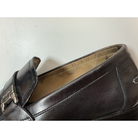 Salvatore Ferragamo Black Italian Leather Metal Buckle Dress Loafers Sz 9EE main image 6